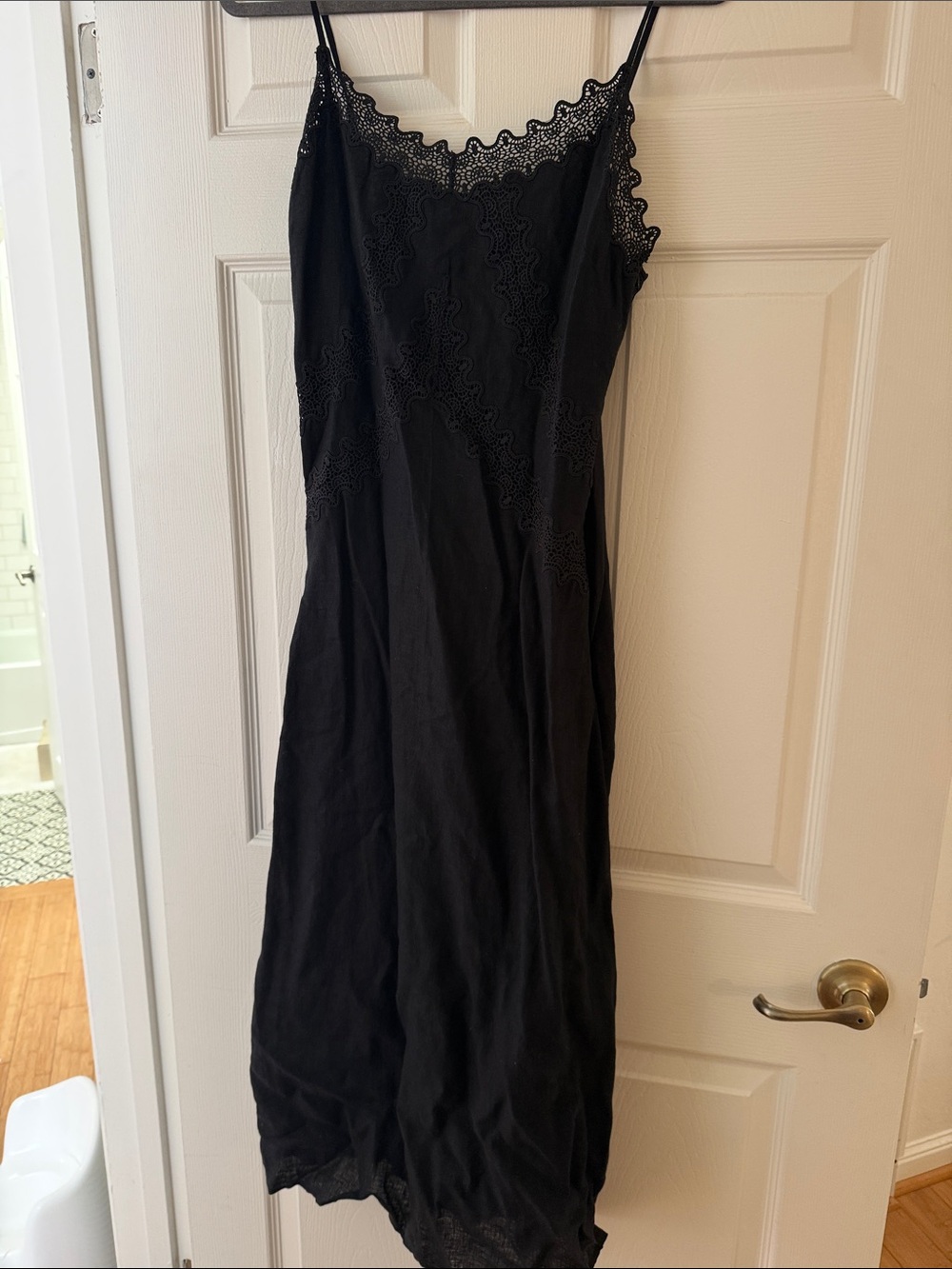 J. Crew Black Lace-Trim linen Midi Slip Dress